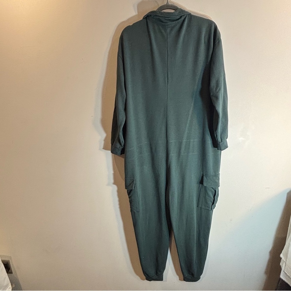 SMASH & TESS Sz L Oversized Green Jumpsuit Cargo Pockets Flip Collar Buttons - Picture 7 of 9